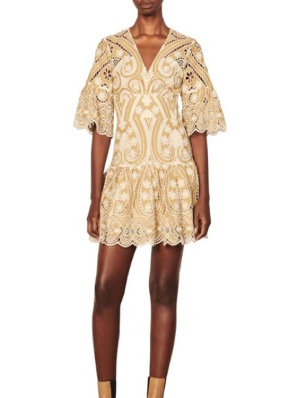 Sandro Paris Drew Guipure Eyelet Lace Mini Dress Size S